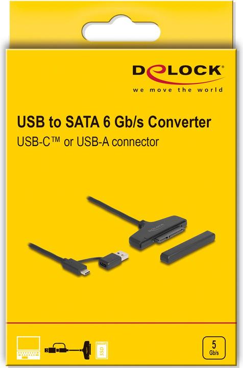 Produktbild Delock USB zu SATA 6 Gb/s Konverter mit USB Type-C™ oder USB Typ-A Anschluss