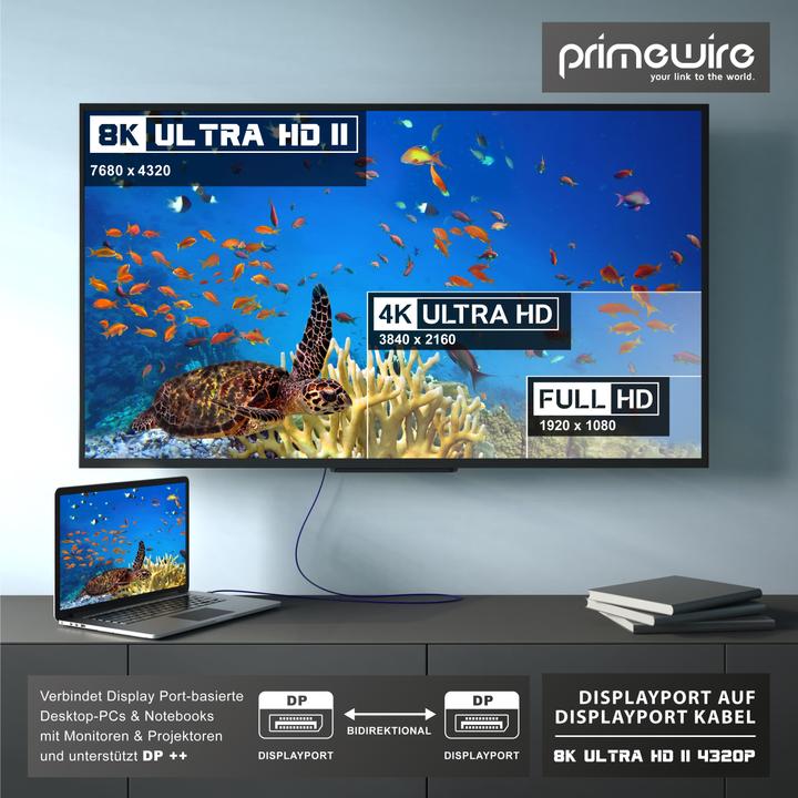 Actual product image Primewire DisplayPort Cable, 8K Premium DP 1.4 Monitor Cable, 8k 7680x4320 @ 60 Hz / 4k 3840 x 2160 120Hz (1 m, DisplayPort)
