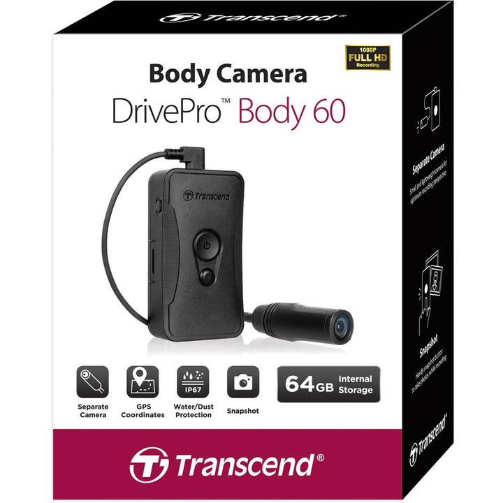 Image du produit Transcend DrivePro Body 60 (Écran intégré, Bluetooth, WiFi, Vision nocturne, Récepteur GPS, Full HD)