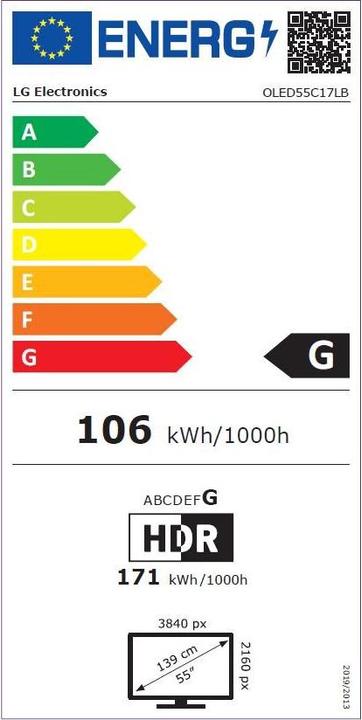 Energie-Label LG OLED55C17 (55", OLED, 4K, 2021)