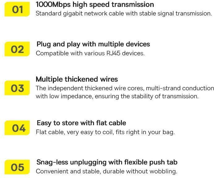 Actual product image Baseus High Speed Six types of RJ45 Gigabit network cable (flat cable)15m Black (UTP, CAT6, 15 m)