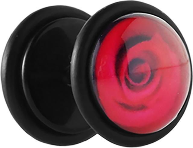Produktbild Star Piercing Fake Plug schwarz mit roter Rose (ohne Messing, Acryl)