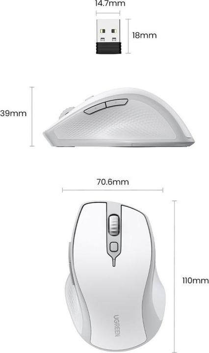 Actual product image Ugreen Wireless mouse MU101 2.4G (White) (Wireless)
