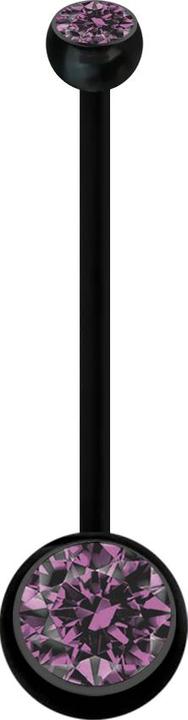 Star Piercing Banane Schwangerschaft schwarz mit zwei Kugeln Kristall hellviolett (Bioflex, ohne Messing)