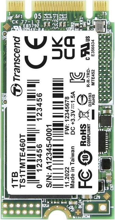 Image du produit Transcend MTE460T 1TB SSD interne M.2 PCIe NVMe 2242 PCIe NVMe 3.0 x2 Retail TS1TMTE460T (1000 Go, M.2 2242)