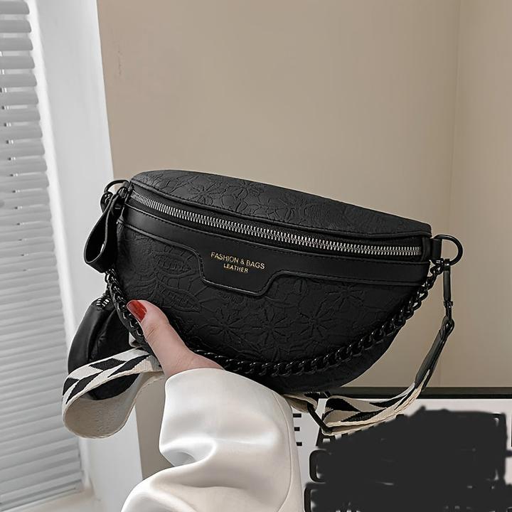 Immagine prodotto Only-Bags.Store Borsa a tracolla classica e minimalista, stile retrò a tinta unita con zip a mezza luna Fancy