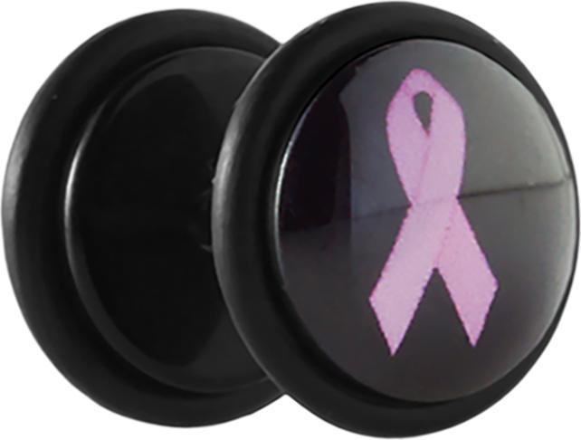 Star Piercing Fake Plug schwarz mit Pink Ribbon (Acryl, ohne Messing)