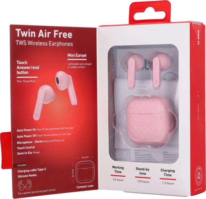 Image du produit SBS Air Free - Casque TWS avec station de recharge de 250 mAh (3.50 h, Sans fil)