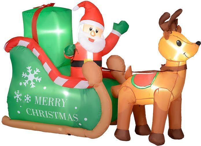 Produktbild Swisshandel24 Aufblasbar Weihnachtsdeko, 2,1 m Weihnachtsmann mit Schlitten & Rentier