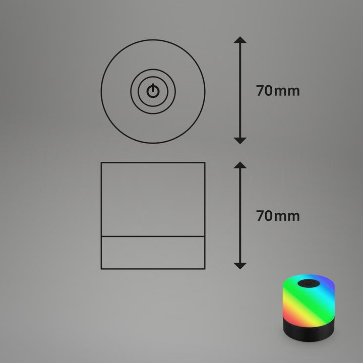 Actual product image Briloner Battery RGB LED table lamp, black, 1xLED/1,5W (100 lm)