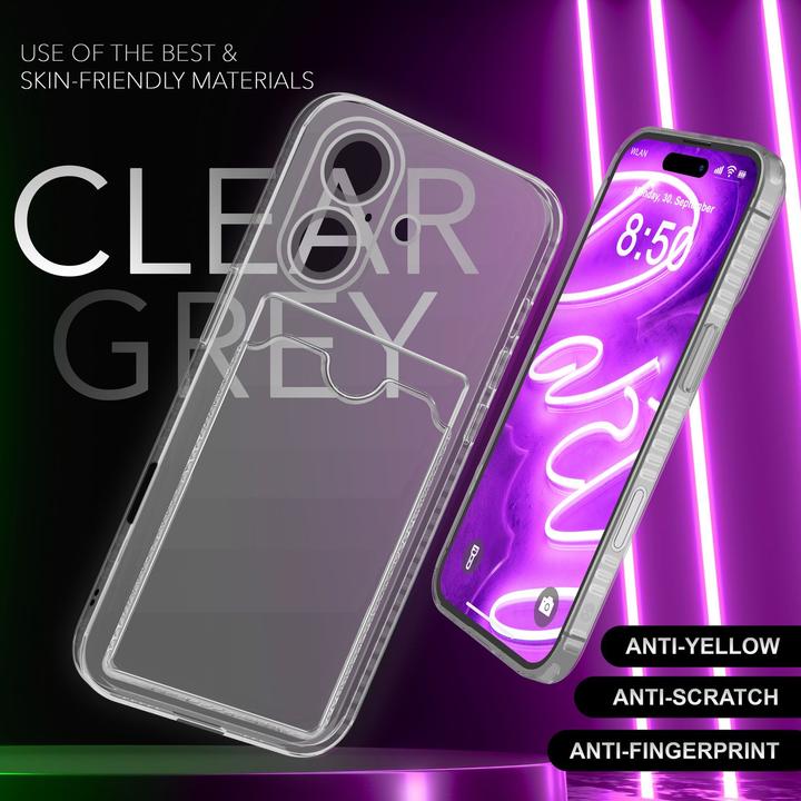 Actual product image Nalia Clear transparent neon silicone cover card holder (Apple iPhone 16)