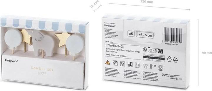 Produktbild Partydeco Kerze Elefant 3-5 cm, Mehrfarbig, Detailfarbe: Grau, Gold