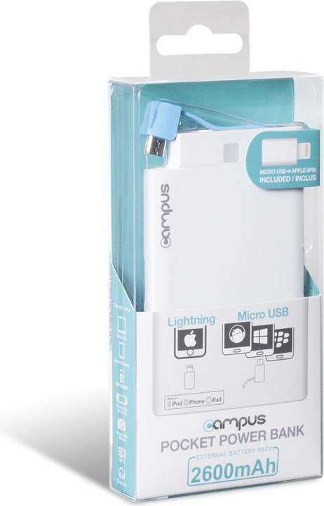Produktbild NoName Batterie USB portable Campus 2600 mAh + connecteur Apple Lightning (2600 mAh, 9.62 Wh)