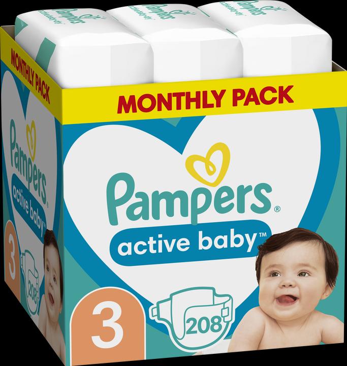 Pampers Diapers Active Baby size 3, 6-10kg, 208pcs (Size 3, Monthly box, 208 Piece)