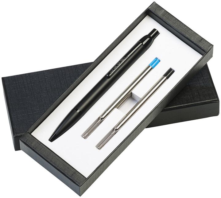 Produktbild Pearl Hochwertiger Druck-Kugelschreiber in Geschenkbox mit 4 Ersatzminen (Schwarz)