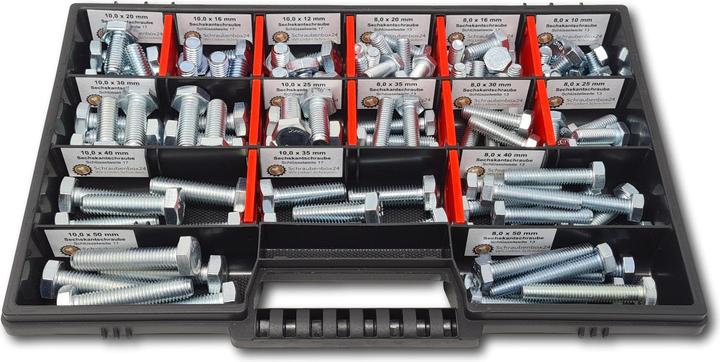 Schraubenbox24 Sechskantschrauben Sortiment M8-M10 // 10mm-50mm 110 tlg. Schraubenbox DIN 933 (110 Schrauben pro Stück)