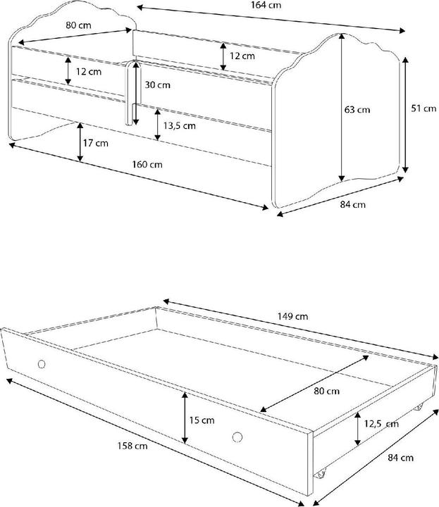 Image du produit ADRK Furniture Lit avec matelas, sommier et tiroir CASIMO CAT IN A CAR 160x80 (160 x 80 cm)