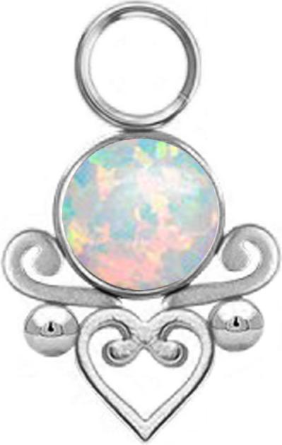 Star Piercing Anhänger silber Opal weiss filigranes Herz (Chirurgenstahl 316L, ohne Messing)