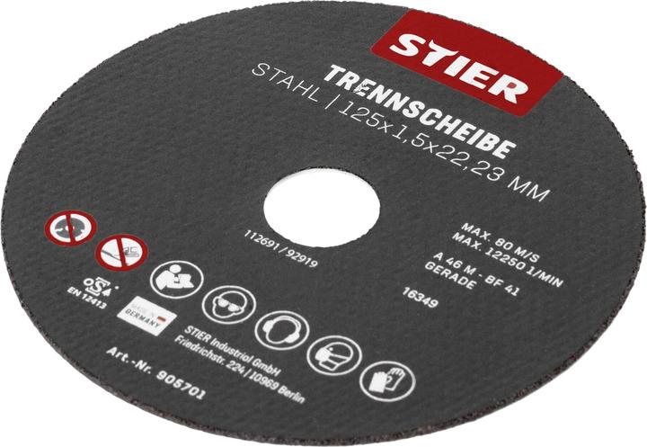 Produktbild Stier Trennscheiben Stahl 125 x 1,5 x 22,23 Form 41 gerade