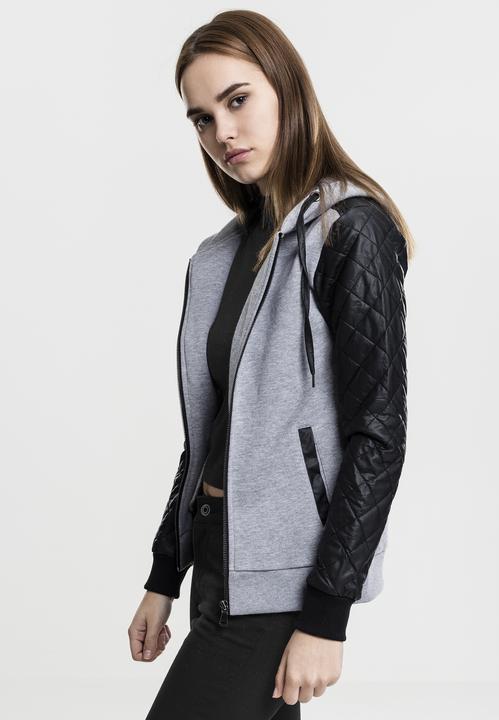 Immagine prodotto Urban Classics Ladies Diamond Leather Imitation Sleeve Zip Hoody (XS)