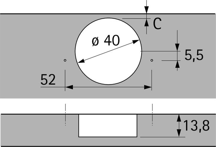 Produktbild Hettich INTERMAT 9935 TH 52 Dicktürscharnier einliegend, ÖW 95°
