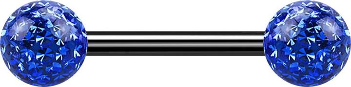 Produktbild Star Piercing Barbell schwarz mit zwei Kristallkugeln dunkelblau Epoxy Schutzschicht (ohne Messing, Titan G23)