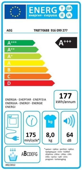 Energie-Label AEG TR8 T 70688 Wärmepumpentrockner 8kg A+++ ProTex SensiDry ÖkoFlow (8 kg)