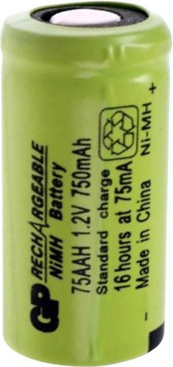 Productafbeelding GP Batteries Speciale oplaadbare batterij 2/3 AA Flat-Top NiMH GP75AAH 1,2 V 750 mAh (1 Pcs., Onbepaalde grootte, 750 mAh, Batterij)