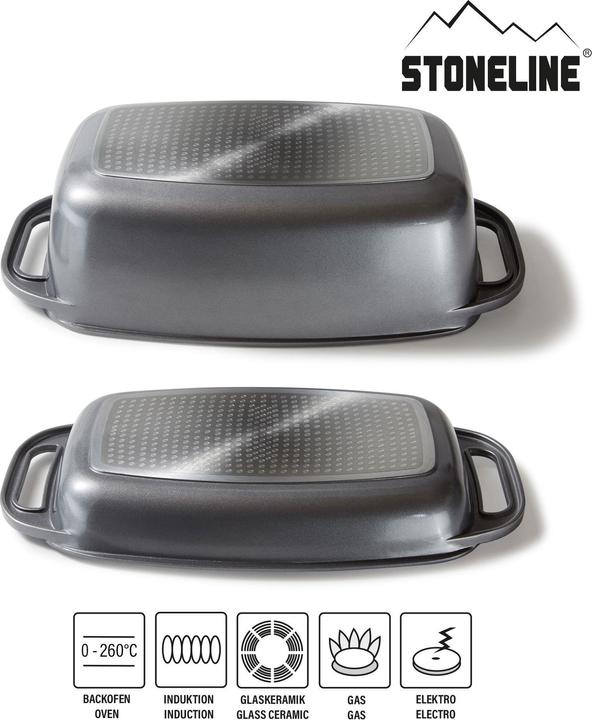 Produktbild Stoneline Bräter 40 x 22 cm mit Deckel, Backofen und Induktion geeignet, Antihaftbeschichtung, grau (Bräter + Schmortopf, Aluminium)