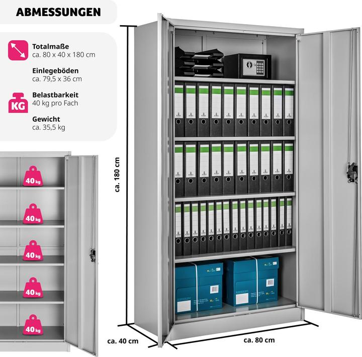 Image du produit tectake Armoire de classement (180 x 80 x 40 cm)