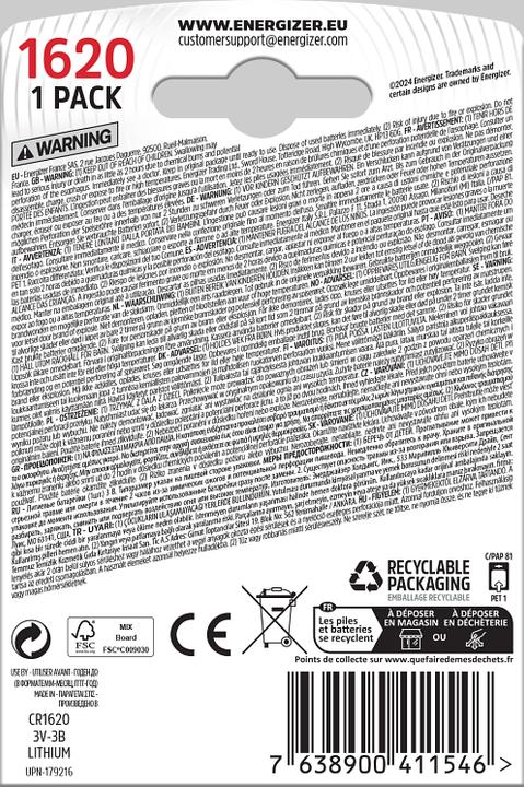 Immagine prodotto Energizer CR1620 Litio (1 pz., CR1620, 81 mAh)