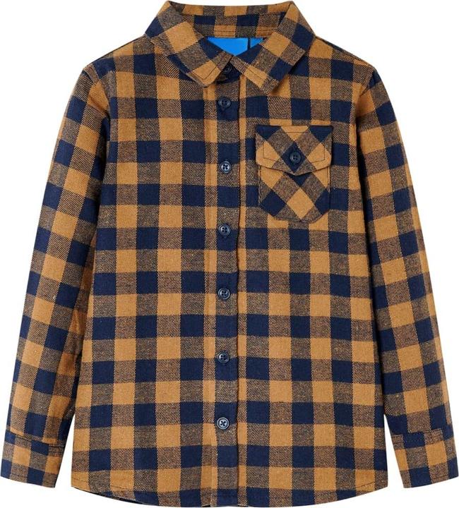 VidaXL Kinderhemd Karomuster Cognac und Blau 104,Material: 80 (104)