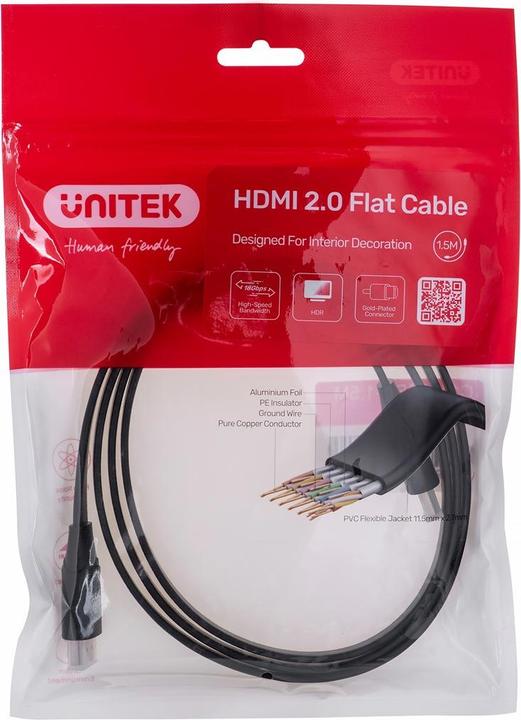 Produktbild Unitek KABEL HDMI 2.0 4K60HZ PŁASKI 1 5M (1.50 m, HDMI)
