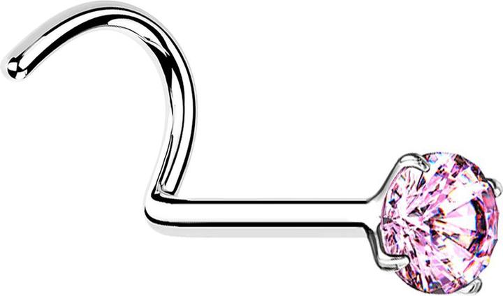 Star Piercing Nasenstecker gebogen silber runder Kristall pink gefasst (ohne Messing, 925 Sterlingsilber)