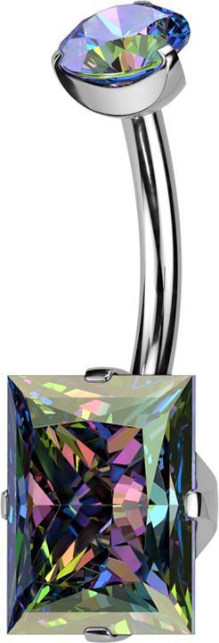 Hollywood Body Jewelry Banane Innengewinde silber runder Kristall dunkel multicolor gefasst und rechteckiger Kristall dunke (ohne Messing, Titan G23)