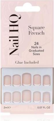 Immagine prodotto Nail HQ Unghie finte francesi quadrate - 24 pezzi (Unghie artificiali, Natura e bianco)