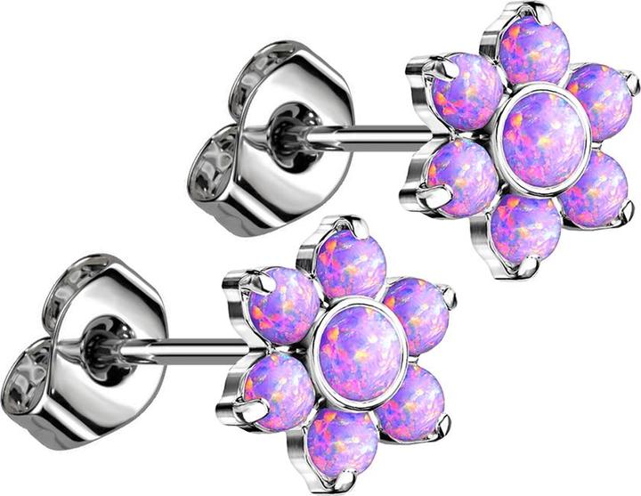 Star Piercing Threadless Ohrstecker silber Blume Opale violett (Titan G23, ohne Messing)