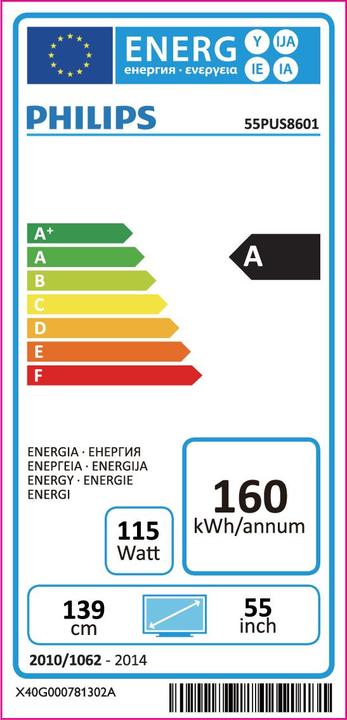 Etichetta energetica Philips 55pus8601/12 (55", LCD, 4K)