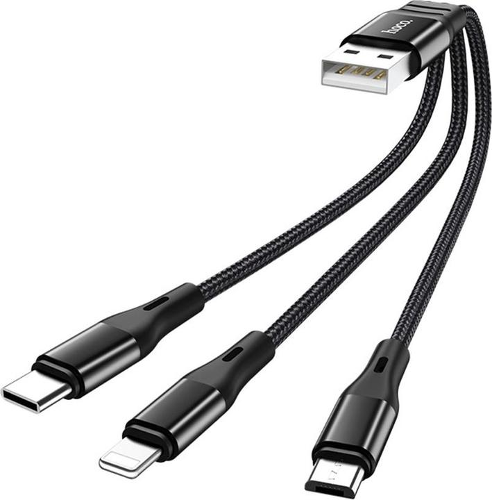 Produktbild Hoco X47 3-in-1 Harbor charging cable(iP+Micro+Type-C), 25cm, schwarz (0.25 m, USB 3.2 Gen 1)
