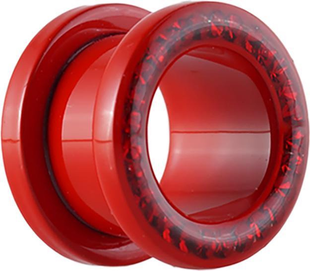 Actual product image Star Piercing Flesh Tunnel Fire Red with Swarovski Crystal red and Epoxy Protective Layer (without brass, Surgical steel 316L)
