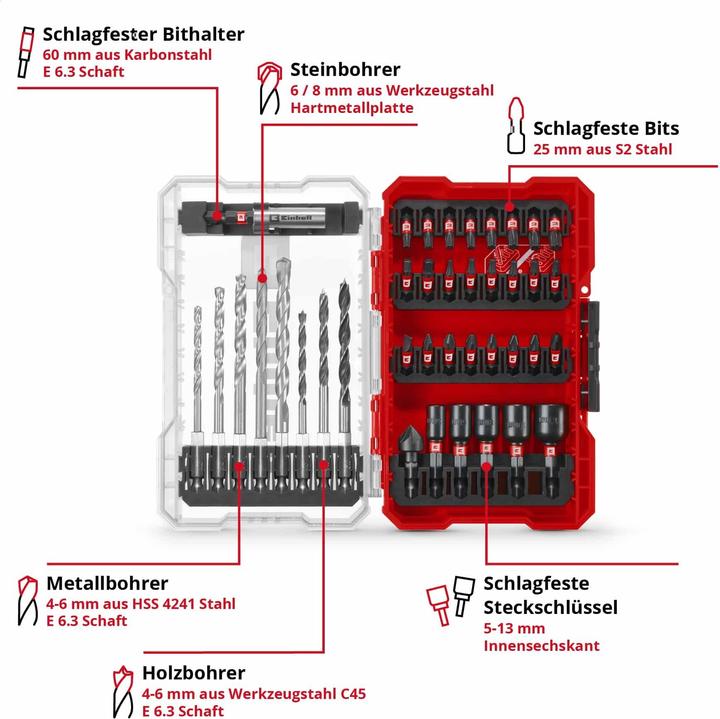 Actual product image Einhell 108759 39-piece drill and bit range (4 mm, 5 mm, 6 mm, 8 mm)