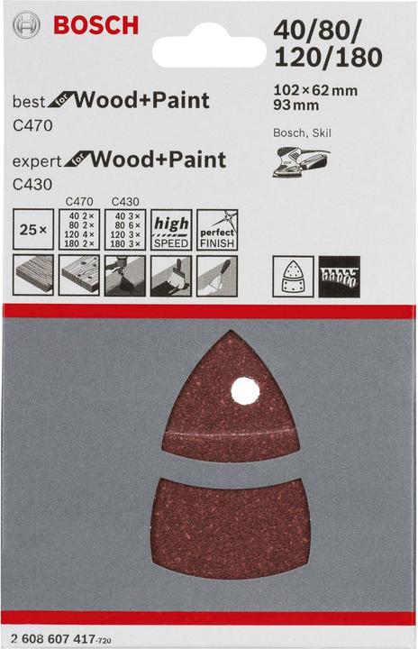 Actual product image Bosch Professional Zubehör Sanding sheet set C470 and C430, 102 x 62, 93 mm, 40 - 180, pack of 25 (40, 80, 120, 180)