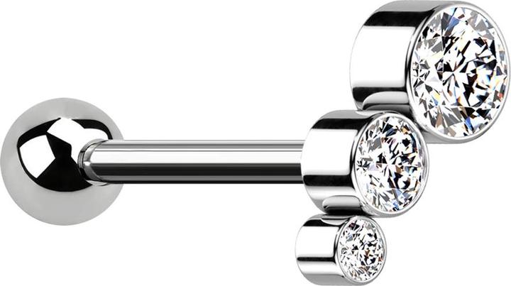 Star Piercing Micro Barbell Threadless silber mit Kugel und absteigend drei Kristalle silber (Titan G23, ohne Messing)