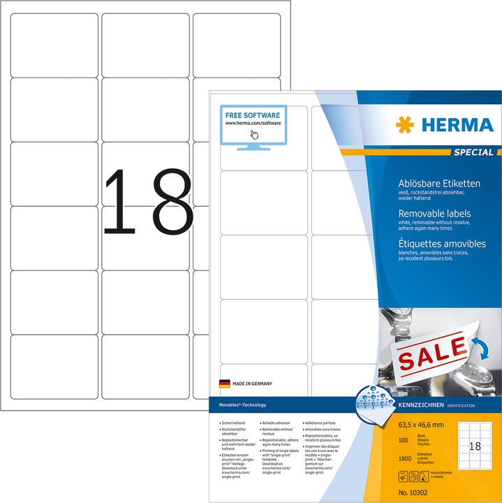 Actual product image HERMA A4 removable labels
