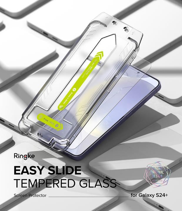 Actual product image Ringke Screen Protector for Galaxy S24 Plus EASY SLIDE TEMPERED GLASS 2 pack, w installation Jig (2 Piece, Samsung Galaxy S24+)