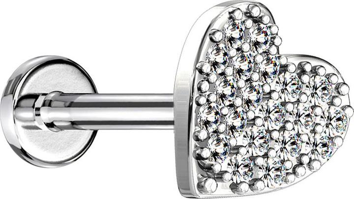 Star Piercing Micro Labret Innengewinde silber Herz mit Kristallen (Chirurgenstahl 316L, Messing)