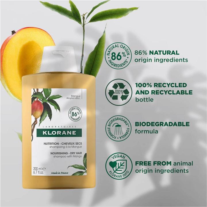 Actual product image Klorane Mango Shampoo + Sample 2ml Fl 400 ml (400 ml, Liquid shampoo)