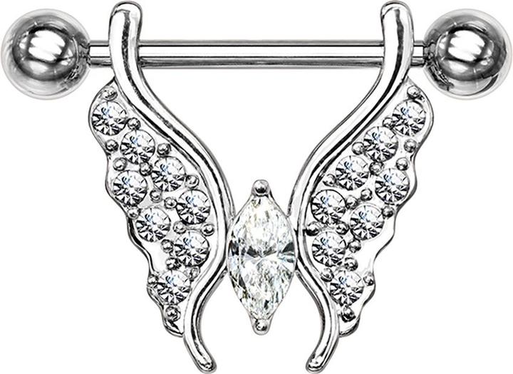 Star Piercing Barbell silber Schmetterling mit Kristallen silber (Chirurgenstahl 316L, Messing)