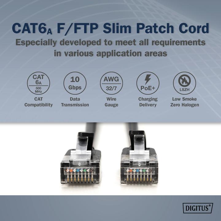 Produktbild Digitus CAT 6A Klasse Ea, F/FTP, Twisted Pair Patchkabel, Cu, LSZH, AWG 32/7, Länge: 0,5 m, schwarz (F/FTP, CAT6a, 0.50 m)