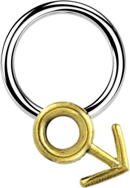 Star Piercing Closure Ring silber Gendersymbol Mann vergoldet (Messing, Chirurgenstahl 316L)